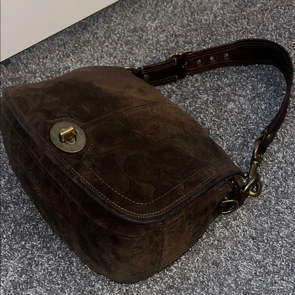 RARE Brown Suede Coach 65th Anniversary Legacy Shoulder Bag - Picture 2 of 11